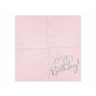 Ubrousky růžové s metalickým nápisem Happy Birthday! (zn. PartyDeco)