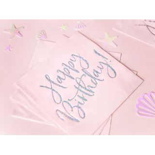 Ubrousky růžové s metalickým nápisem Happy Birthday! (zn. PartyDeco)