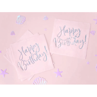 Ubrousky růžové s metalickým nápisem Happy Birthday! (zn. PartyDeco)