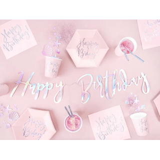 Ubrousky růžové s metalickým nápisem Happy Birthday! (zn. PartyDeco)