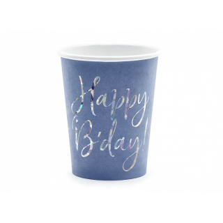Papírové kelímky Happy B´day, modrý, 220ml, set 6ks (zn. PartyDeco)