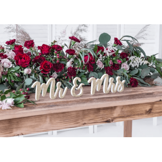 Svatební dřevěný nápis Mr & Mrs, zlatý glitrovaný (zn. PartyDeco)