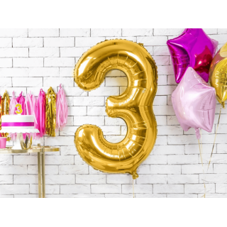 Fóliová ČÍSLICE 3, zlatá barva, velikost 86cm (zn. PartyDeco)