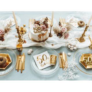 Dortová svíčka 50 pro 50. narozeniny, 8cm, zlatá barva s glitry (zn. PartyDeco)