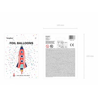 Fóliový balónek Raketa, rozměr 44x115cm (zn. PartyDeco)