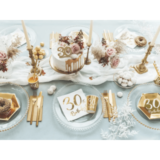 Papírové talířky pro 30. narozeniny / 30th birthday, 20x17cm, zlatá barva (zn. PartyDeco)