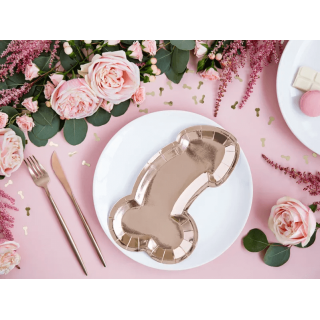 Papírové talířky Penis na rozlučku se svobodou, 26.5x15cm, rosegold barva (zn. PartyDeco)