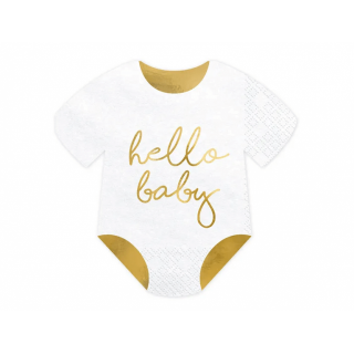 Ubrousky Hello Baby, 32.5x31.cm, bílo zlatá barva, set 20ks (zn. PartyDeco)