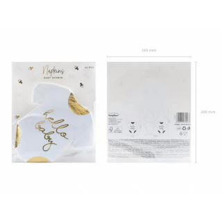 Ubrousky Hello Baby, 32.5x31.cm, bílo zlatá barva, set 20ks (zn. PartyDeco)