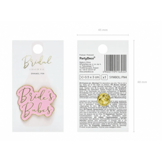 Odznak Bride´s babes na rozlučku se svobodou, kovový, růžová barva, 3.5x2cm (zn. PartyDeco)