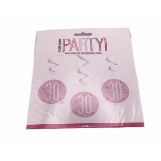 Spirály na zavěšení pro 30. narozeniny, dámské, růžová barva, set 6ks (zn. UNIQUE)