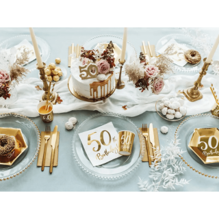 Papírové kelímky pro 50. narozeniny / 50th Birthday, zlaté, 220ml, set 6ks (zn. PartyDeco)