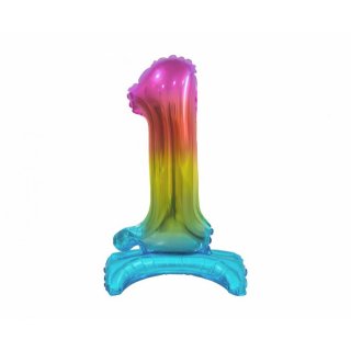Fóliový balónek ČÍSLICE 1, stojací pouze na vzduch - duhová barva, 38cm (zn. Godan)