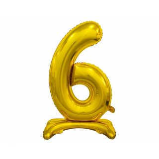 Fóliový balónek ČÍSLICE 6, stojací pouze na vzduch - zlatá barva, 74cm (zn. Godan)