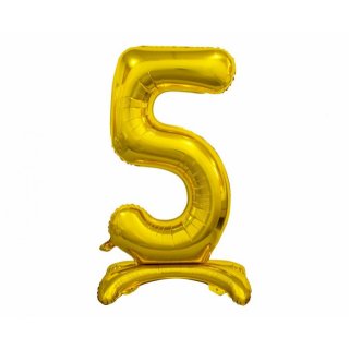Fóliový balónek ČÍSLICE 5, stojací pouze na vzduch - zlatá barva, 74cm (zn. Godan)