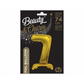 Fóliový balónek ČÍSLICE 7, stojací pouze na vzduch - zlatá barva, 74cm (zn. Godan)