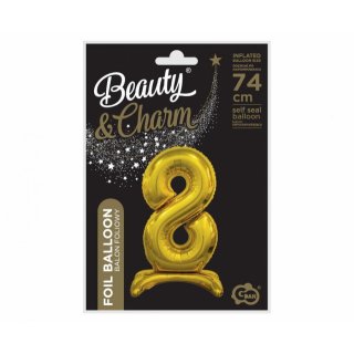 Fóliový balónek ČÍSLICE 8, stojací pouze na vzduch - zlatá barva, 74cm (zn. Godan)