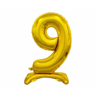 Fóliový balónek ČÍSLICE 9, stojací pouze na vzduch - zlatá barva, 74cm (zn. Godan)