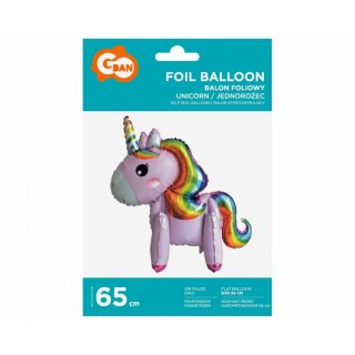 Fóliový balónek Jednorožec / Unicorn - samostojící, růžový s duhovou hřívou, 65cm (zn. Godan)