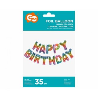 Fóliový nápis HAPPY BIRTHDAY z balónků (pouze na vzduch), duhová barva, výška 35cm (zn. Godan)