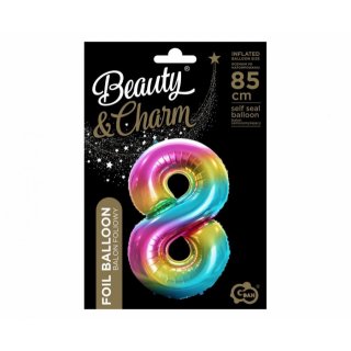 Fóliová ČÍSLICE 8, duhová barva, velikost 85cm (zn. Godan - kolekce Beauty&Charm)