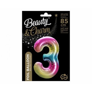 Fóliová ČÍSLICE 3, duhová barva, velikost 85cm (zn. Godan - kolekce Beauty&Charm)