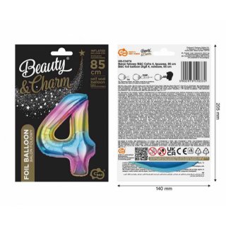 Fóliová ČÍSLICE 4, duhová barva, velikost 85cm (zn. Godan - kolekce Beauty&Charm)