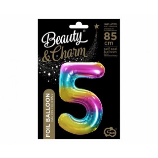 Fóliová ČÍSLICE 5, duhová barva, velikost 85cm (zn. Godan - kolekce Beauty&Charm)