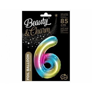 Fóliová ČÍSLICE 6, duhová barva, velikost 85cm (zn. Godan - kolekce Beauty&Charm)