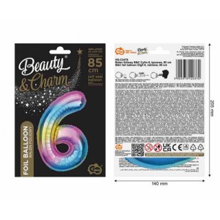 Fóliová ČÍSLICE 6, duhová barva, velikost 85cm (zn. Godan - kolekce Beauty&Charm)