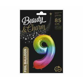 Fóliová ČÍSLICE 9, duhová barva, velikost 85cm (zn. Godan - kolekce Beauty&Charm)