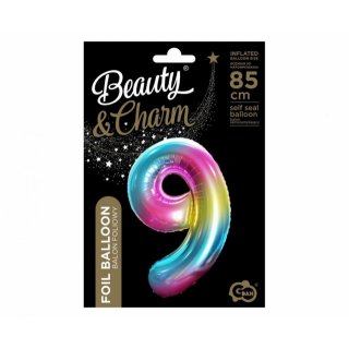 Fóliová ČÍSLICE 9, duhová barva, velikost 85cm (zn. Godan - kolekce Beauty&Charm)