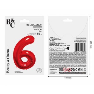 Fóliová ČÍSLICE 6, sytě červená barva, velikost 85cm (zn. Godan - kolekce Beauty&Charm)