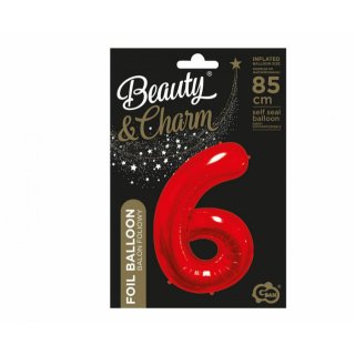 Fóliová ČÍSLICE 6, sytě červená barva, velikost 85cm (zn. Godan - kolekce Beauty&Charm)