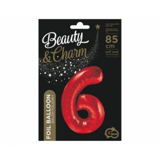 Fóliová ČÍSLICE 6, sytě červená barva, velikost 85cm (zn. Godan - kolekce Beauty&Charm)