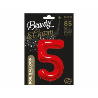 Fóliová ČÍSLICE 5, sytě červená barva, velikost 85cm (zn. Godan - kolekce Beauty&Charm)