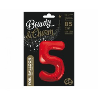 Fóliová ČÍSLICE 5, sytě červená barva, velikost 85cm (zn. Godan - kolekce Beauty&Charm)