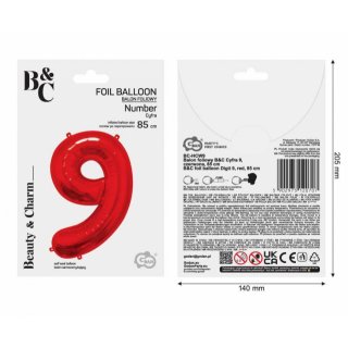 Fóliová ČÍSLICE 9, sytě červená barva, velikost 85cm (zn. Godan - kolekce Beauty&Charm)