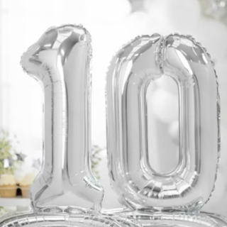 Stojací fóliový balónek Číslo "0", 70cm, stříbrný