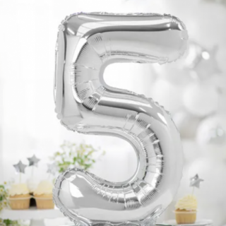 Stojací fóliový balónek Číslo ''5'', 70cm, stříbrný