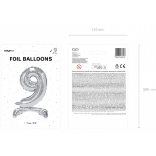 Stojací fóliový balónek Číslo ''9'', 70cm, stříbrný