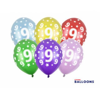 Latexový balónek pro 9. narozeniny, pastelový, mix barev, velikost 30cm (zn. StrongBalloons)
