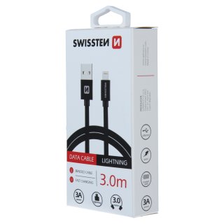 Datový kabel USB-A / Lightning v odolném zpracování, délka 3m (zn. SWISSTEN)