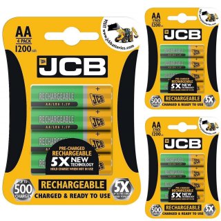 JCB nabíjecí tužkové baterie 4x AA nimh/r06, min.1 200mAh, přednabitá, blistr 4ks