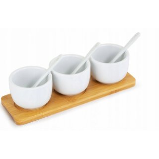 Servírovací sada - porcelánové misky se lžičkou na omáčky, bambusové prkénko - set 7ks (zn. ExcellentHousware)