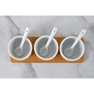 Servírovací sada - porcelánové misky se lžičkou na omáčky, bambusové prkénko - set 7ks (zn. ExcellentHousware)