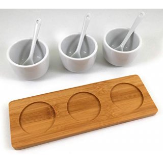 Servírovací sada - porcelánové misky se lžičkou na omáčky, bambusové prkénko - set 7ks (zn. ExcellentHousware)