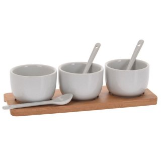 Servírovací sada - porcelánové misky se lžičkou na omáčky, bambusové prkénko - set 7ks (zn. ExcellentHousware)
