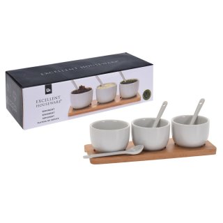 Servírovací sada - porcelánové misky se lžičkou na omáčky, bambusové prkénko - set 7ks (zn. ExcellentHousware)