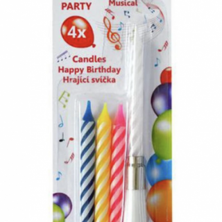 Zpívající dortová svíčka "HAPPY BIRTHDAY" +4 svíčky